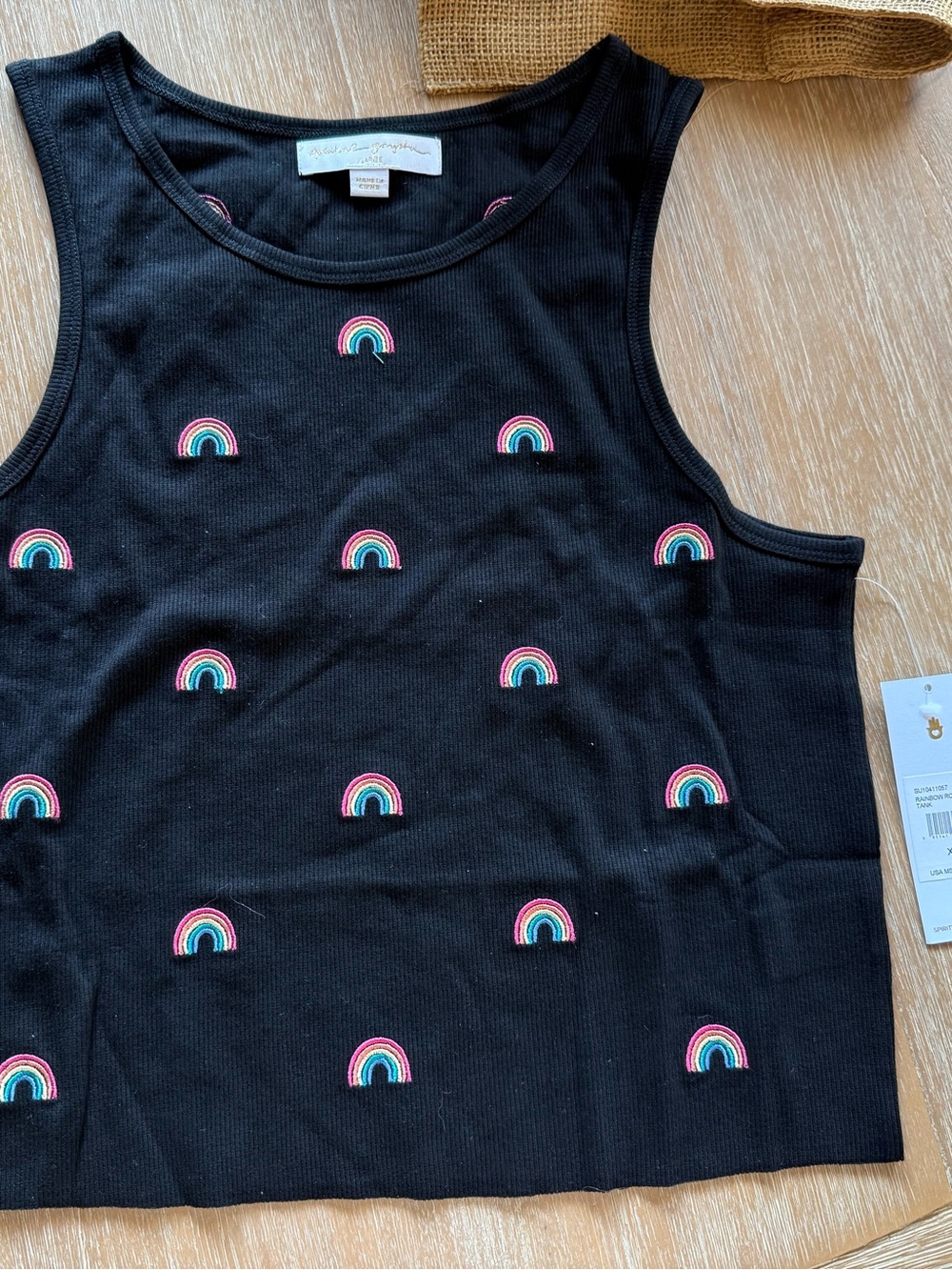 Spiritual Gangster rainbow robin Black Tank with embroidered rainbow